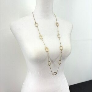 Gold-Tone‎ Geometric Rectangle Link Long Station Chain Necklace Layering 17 in